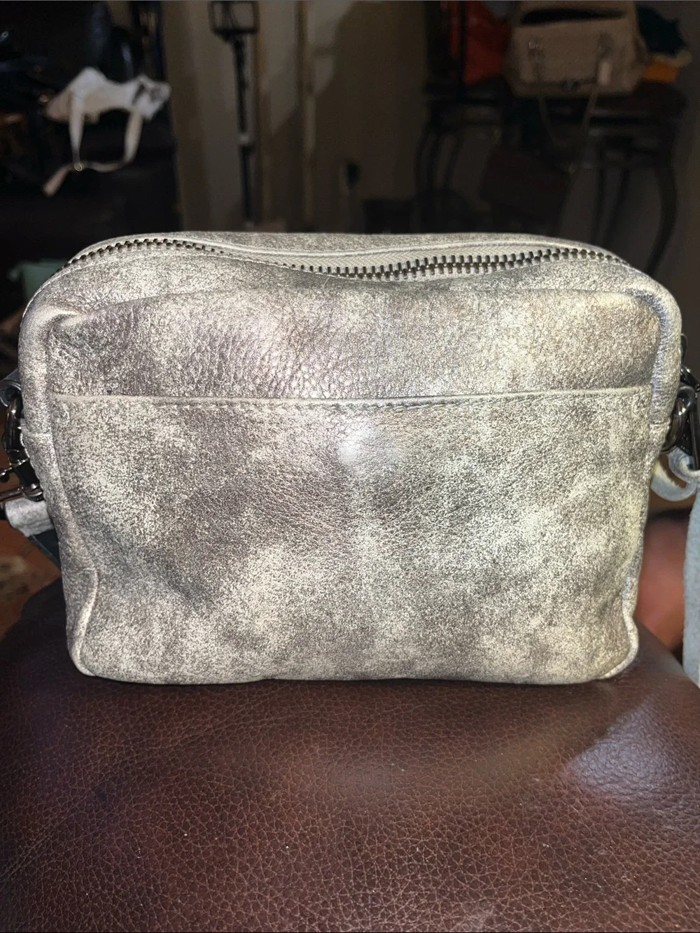 EUC Aimee Kestenberg Distressed Metallic leather Crossbody
